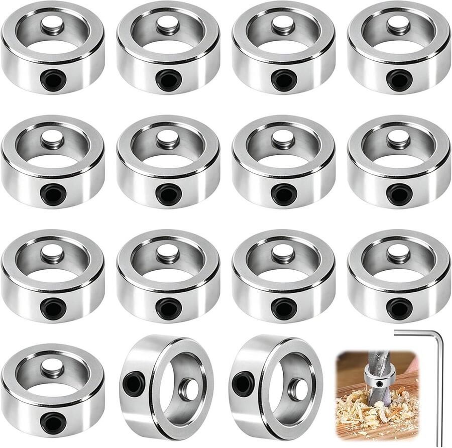 Stellringen 15 stuks klemring 10 mm binnen stelring borgring Diepteaanslag voor boormachine borgringen met 1 inbussleutel voor houtbewerking CN machieedschap as wielaandrijving