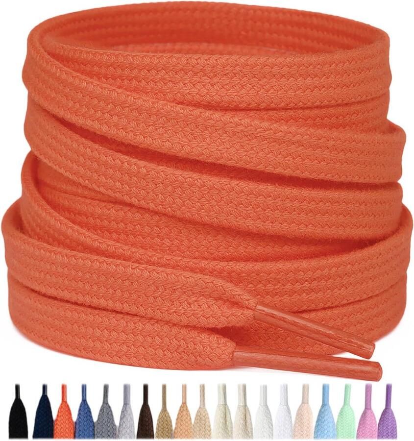 Stepace 2 pairs of flat shoelaces made of 100% cotton 8 mm wide tear-resistant laces for sneakers sports shoes sports shoes