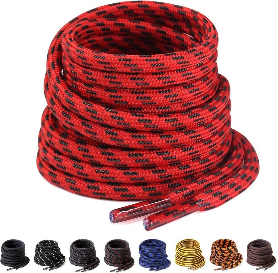 Sterke Ronde Schoenveters 4.5mm Dik voor Werklaarzen Wandelschoenen en Boots Rood Zwart
