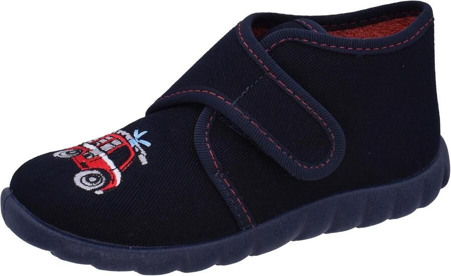 Stevige jongens pantoffels brandweer auto klittenband Navy Blauw