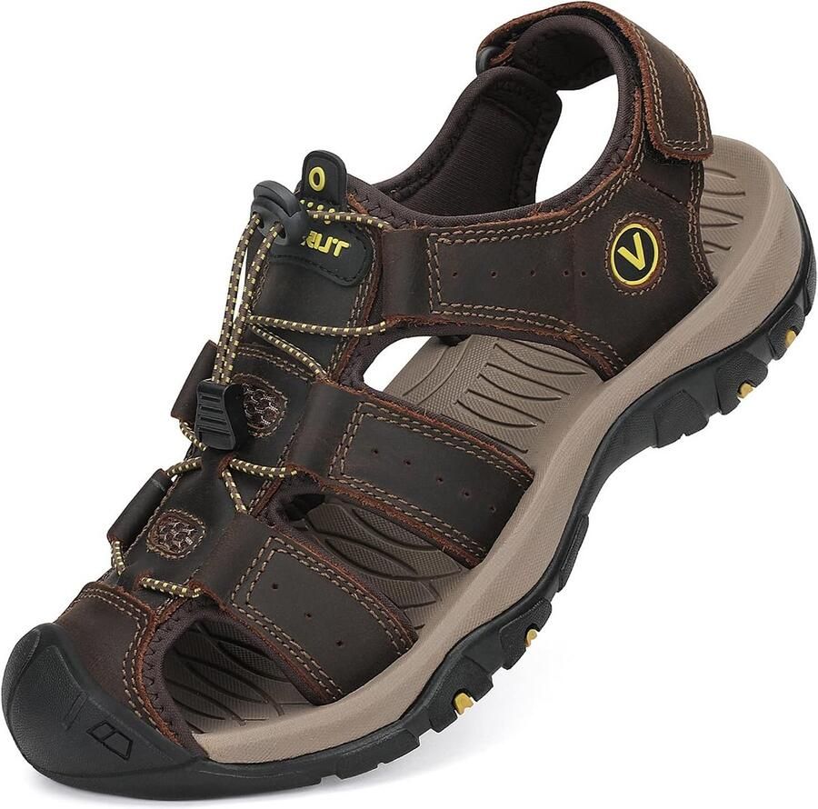 Stevige Outdoorsandalen Heren Leer Antislip Wandelsandalen voor Zomer en Trekking