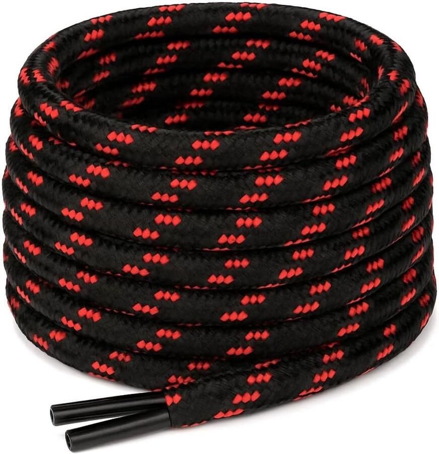 Stevige Ronde Schoenveters in Rood en Zwart Geschikt voor Werk- en Wandellaarzen