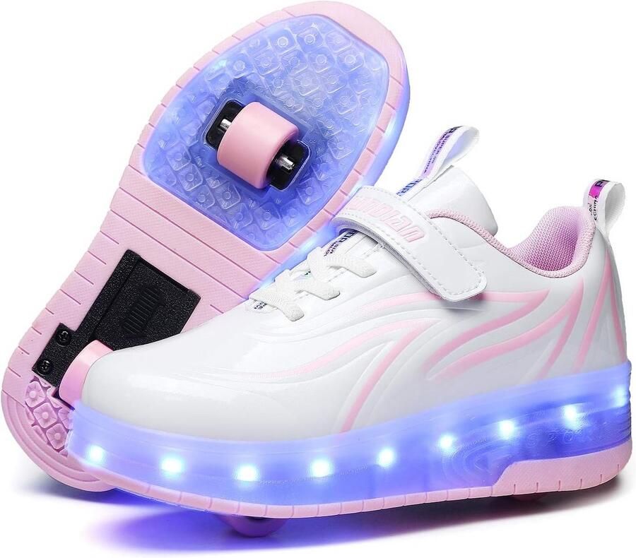 Stevige Sneakers met Inklapbare Wielen en 7 Kleuren LED-Verlichting USB Oplaadbaar