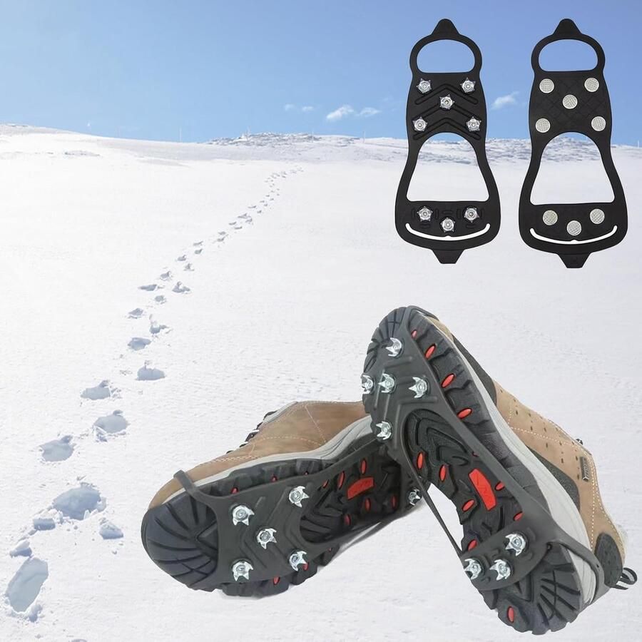 Stijgijzers universele antislip-stijgijzers met 8 spikes voor extra grip op ijs en sneeuw antislip-stijgijzers voor schoenen geschikt voor bergbeklim wandelen hiken en joggen Zwart L