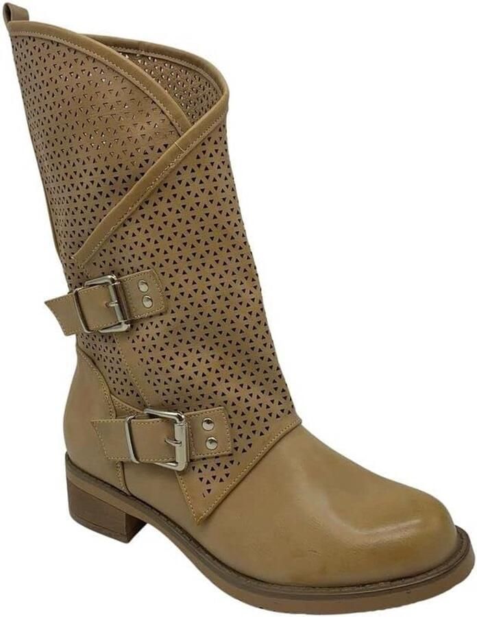 Stijlvolle Dames Bikerlaarzen Laarzen met Lage Hak Comfortabel en Modieus Zwart of Beige