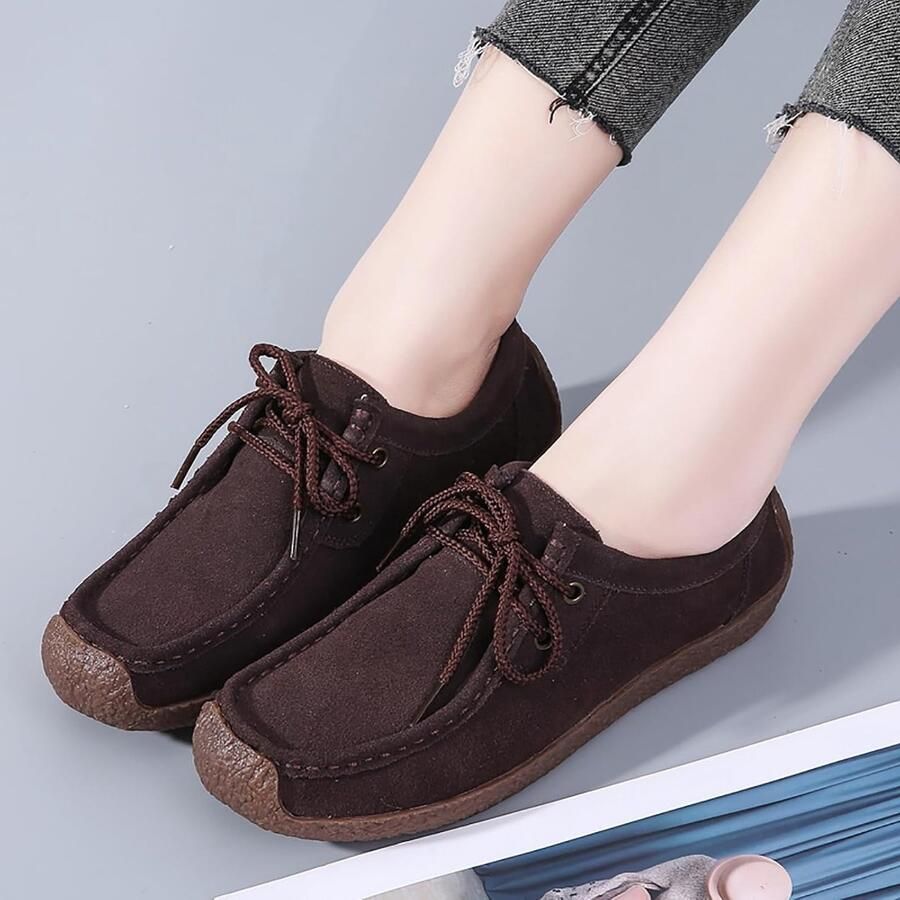 Stijlvolle Dames Loafers Casual Mocassins met Veters Slip-On Faux Suede Schoenen voor Elke Gelegenheid