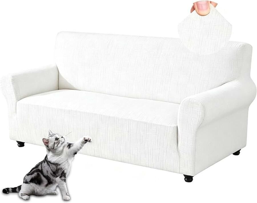 Stoelhoes met armleuning hoge stretch bankovertrek universele jacquard bankovertrek dikke bankhoes voor honden katten en huisdieren (wit driezits)