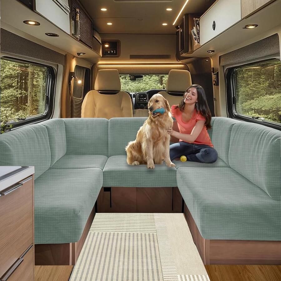 Stoelhoes stretch jacquard antislip camper dinette kussenhoezen voor caravan camper bank antislip kinder- en huisdiervriendelijk wasbaar (groen-B 45- D 45