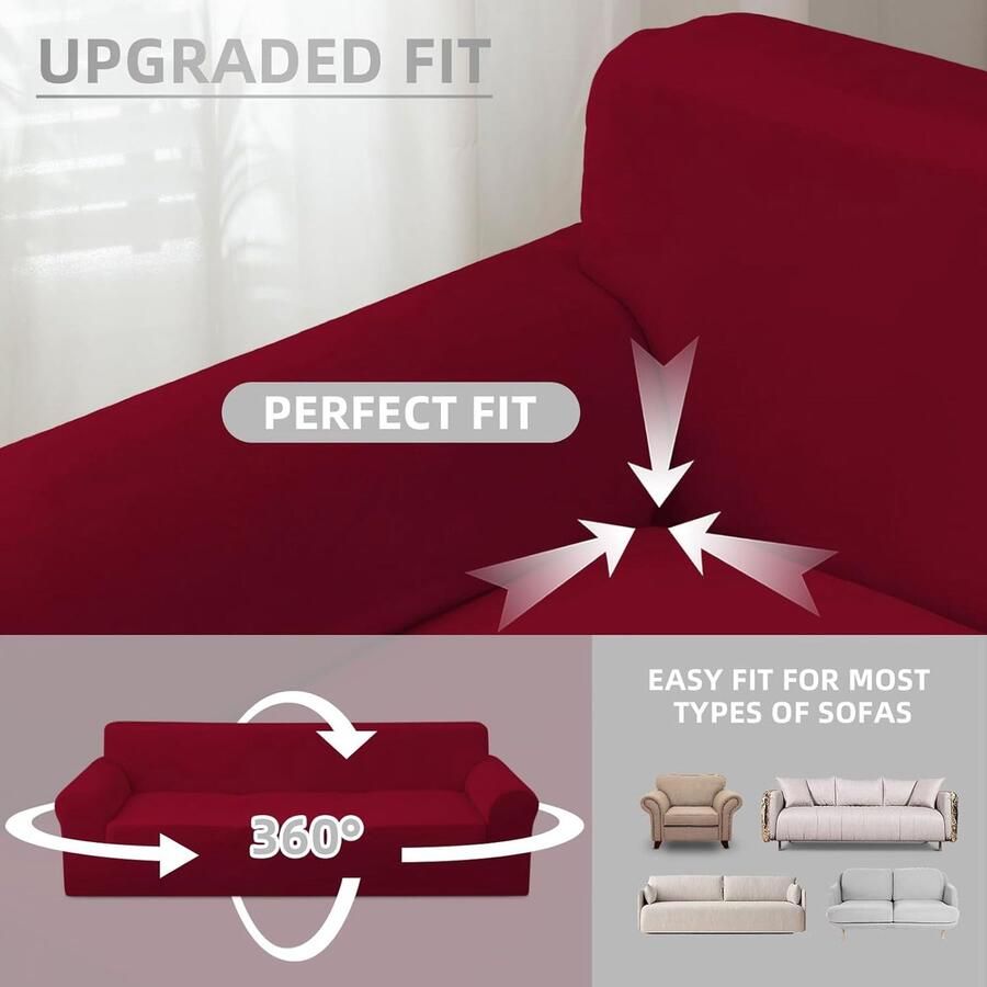 Stoelhoezen voor 1 Zitplaats (70- met Armleuningen Velours Elastische Krasbestendige Bankhoes voor Katten Universele Bankhoes Super Zacht en Comfortabel Bordeaux