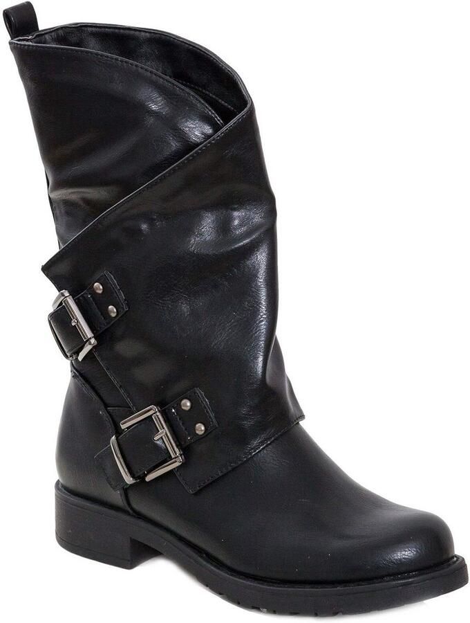 Stoere Dames Biker Laarzen met Gespen Enkellaarsjes Motorstijl