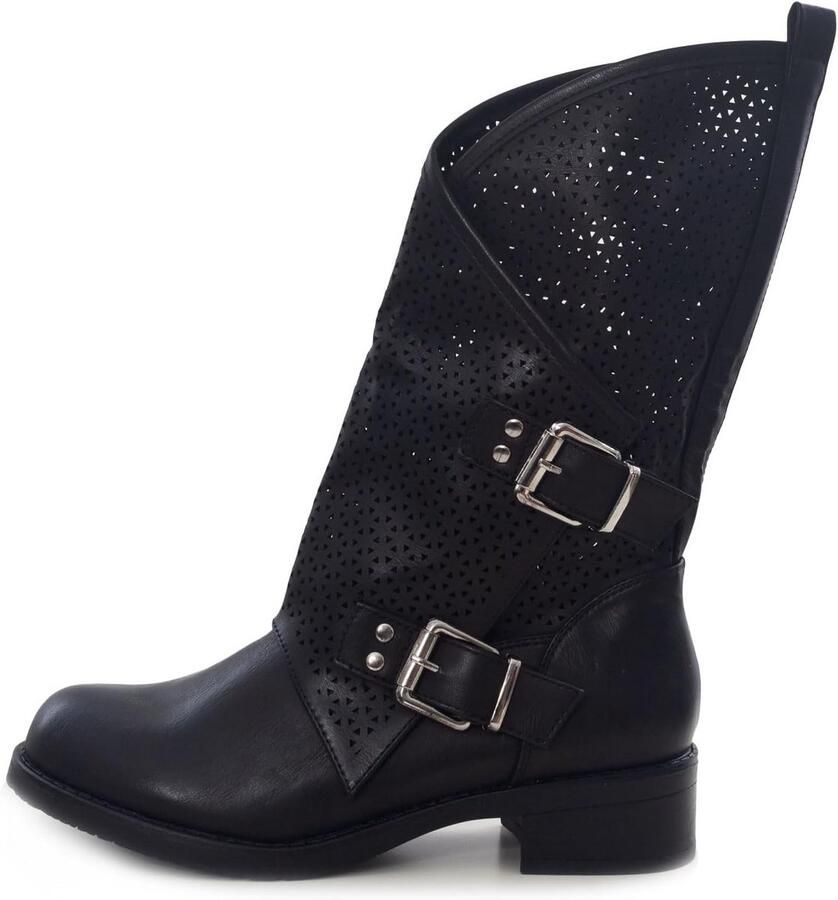 Stoere Dames Biker Laarzen met Gespen Motorstijl Enkelhoge Boots