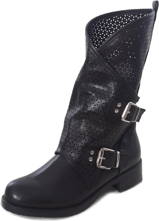 Stoere Dames Biker Laarzen met Gespen Motorstijl Enkelhoge Boots