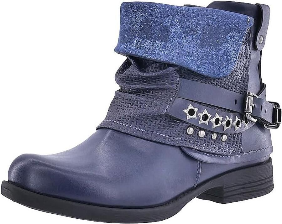 Stoere Dames Enkellaarzen met Rits en Studs Blokhak Biker Look