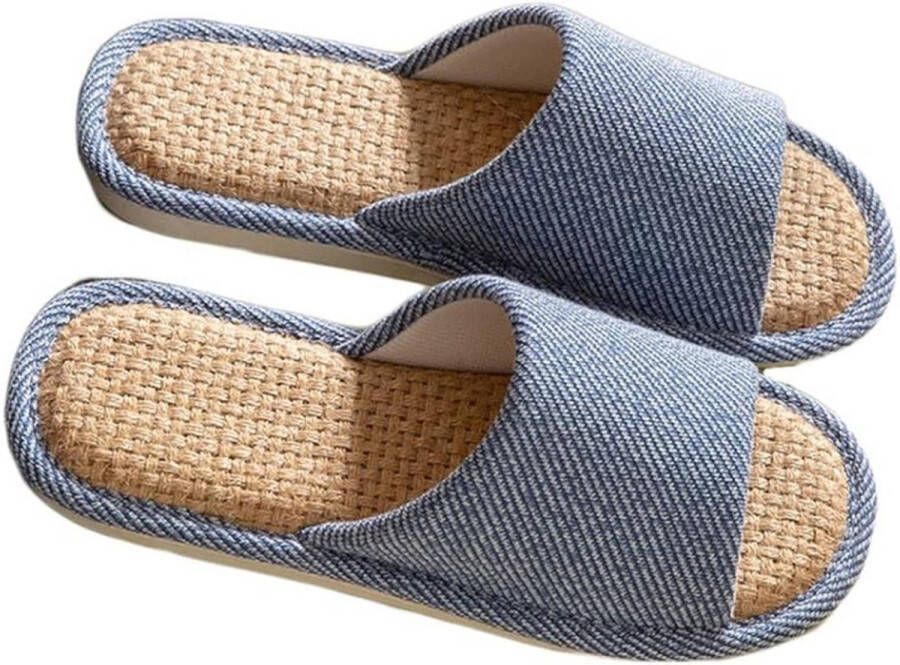 Stoffen pantoffels L 40-41 (geschikt voor Binnenzoollengte Linnen pantoffels Binnenpantoffels Zomer stille pantoffels Linnen pantoffels en herenpantoffels Slippers met airconditioning