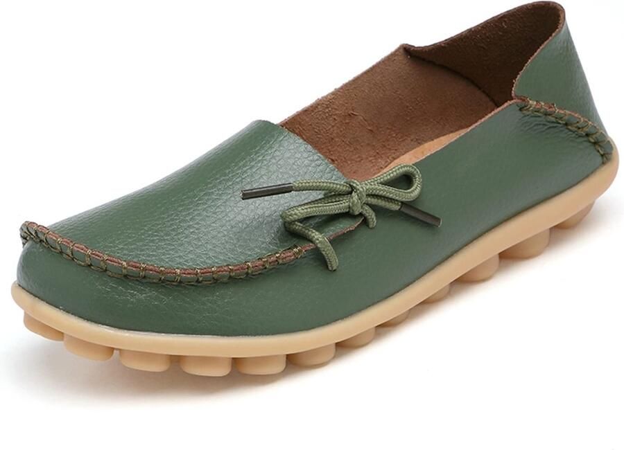 Dailygoods- Mocassins Dames Casual Lederen Slip-On Schoenen Platte Hakken Ronde Teen Comfortabele Loafers met Strik