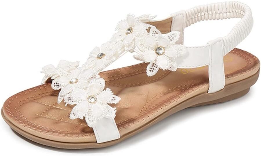 Dailygoods- Sandalen Casual Platte Sandalen Elastische Terug Bling Kralen Ronde Teen Zachte Rubber Zool Zomerschoenen