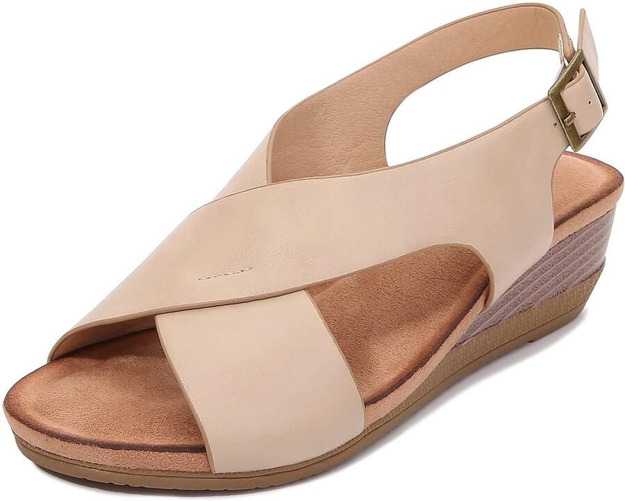 Allecto Dames Sandalen Wedge Sandalen Elegante Gevoel Beige Open Teen Perfect voor Zomer Casual en Mode