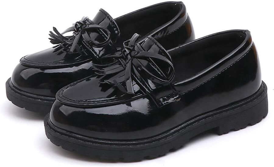 Byshayne- Loafers Meisjes Slip On Lederen Kwastje Strik Casual Gekleed Ronde Neus Schoolschoenen Balletschoenen