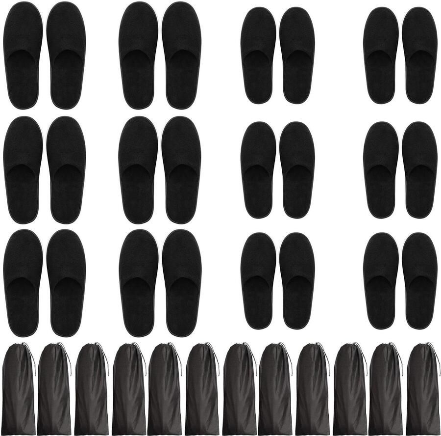 Dailygoods- Spa Slippers 12 Paar Zachte Gesloten Teen Wasbaar Herbruikbaar Unisex Twee Maten (S L) Inclusief Tasjes Hotel Slippers