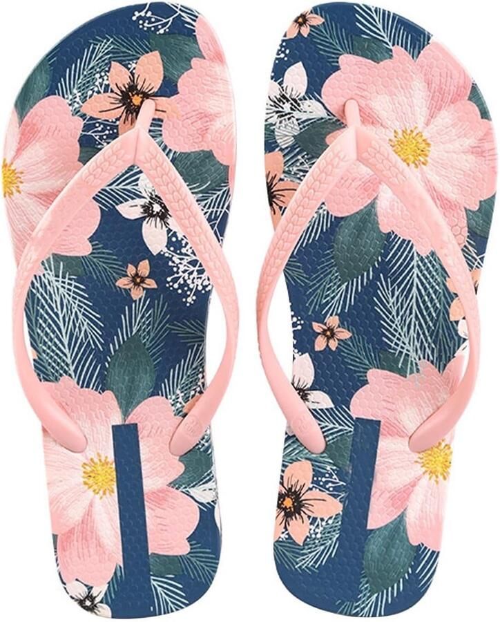 Store_9 Dames Floral Flip Flops Antislip Zomer Sandalen Roze Comfortabele Slippers Ideaal voor Strand One Size Fits All