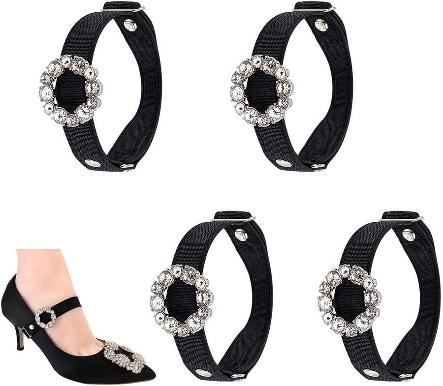 Store_9 Verstelbare Schoenbanden Anti Losse Schoen Zwart Hakken Riemen Bloem Strass Charme Geschikt voor Vrouwen Eén