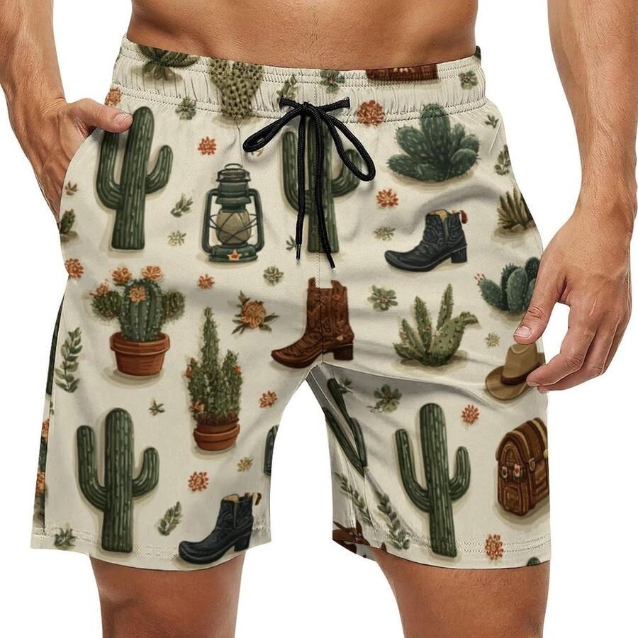 Strandshorts voor Heren Cowboylaarzen en Cactus Motief - Foto 1
