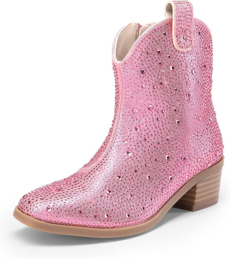 Dames Western Laarzen met Strass Steentjes Enkellaarzen Lage Hak