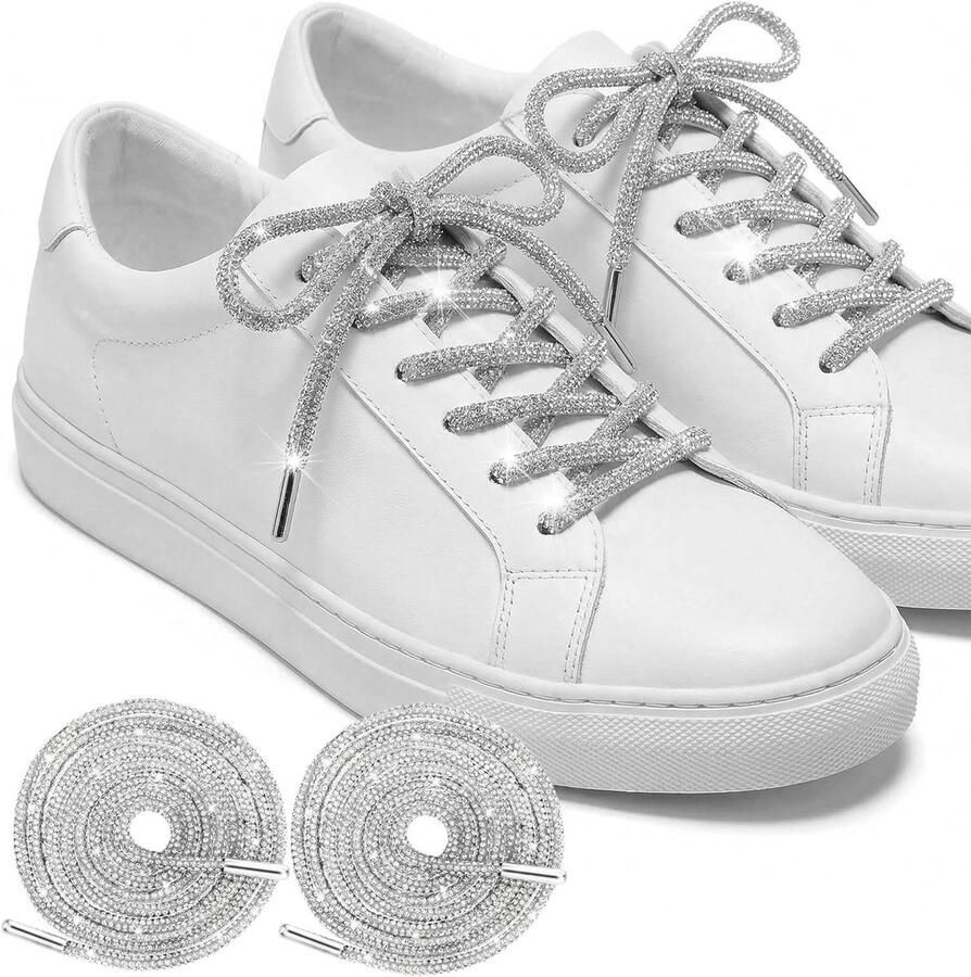 Strass schoenveters Glitter veters Schoenen personaliseren Ronde glitter details Wit