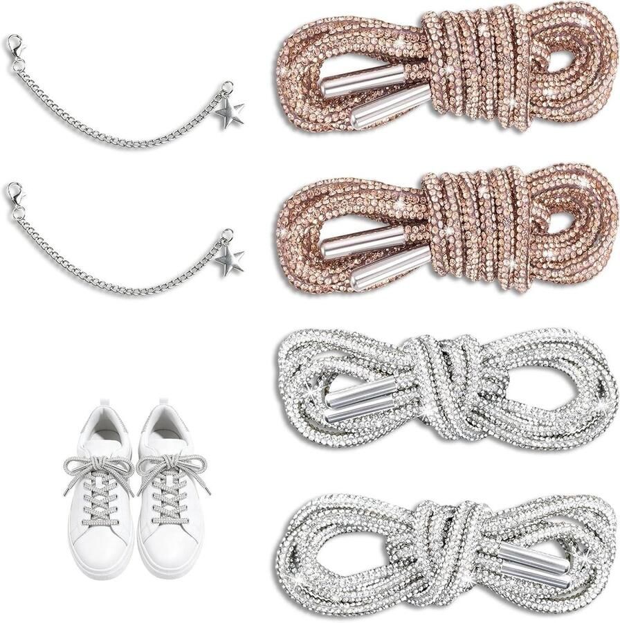 Strass Schoenveters Kristallen Veters Schoenen Versieren Met Schoenkettingen Wit Champagne