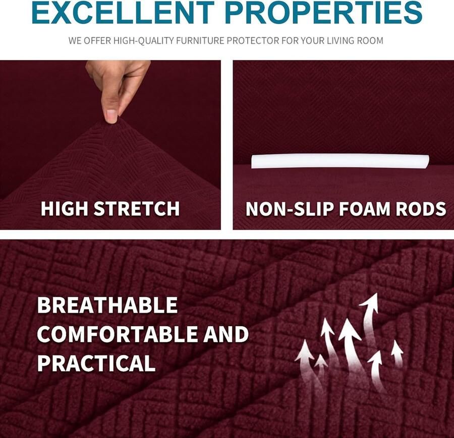 Stretch Bankhoes 1 Zit Elastische Bankhoezen Voor Woonkamer 1 Stuks Universele Rekbare Armsteun Sofahoes Met Anti-slip Schuim Krasbestendig Meubelhoes Voor Bank Rood