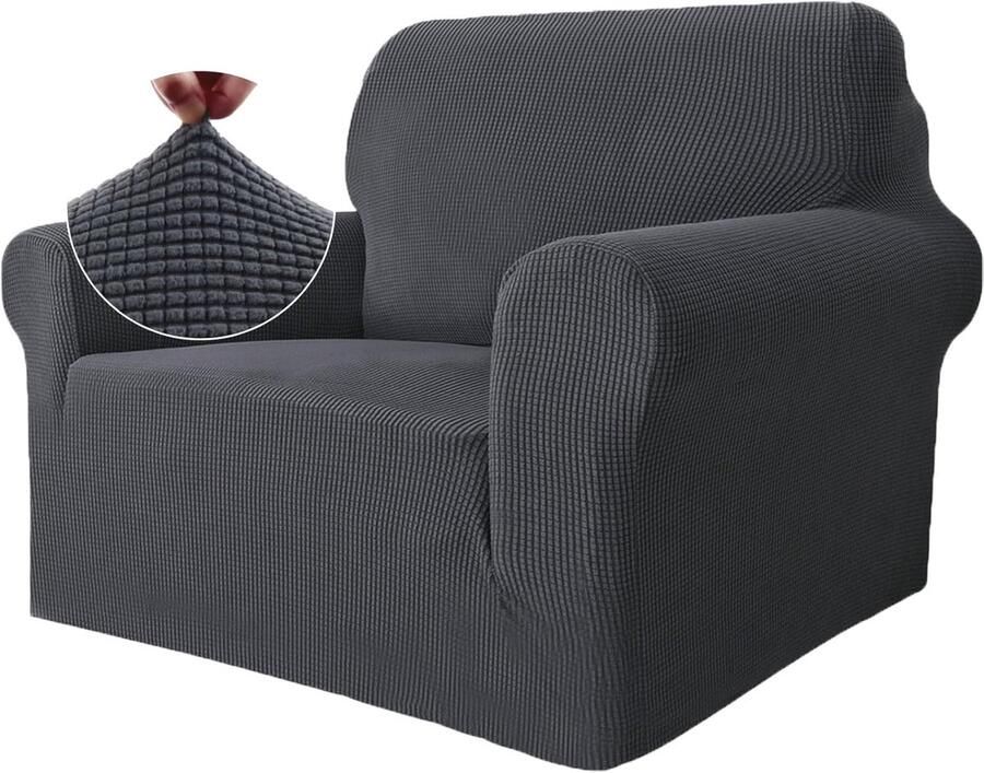 Stretch Bankhoes 1 Zit Elastische Bankhoezen Voor Woonkamer 1 Stuks Universele Rekbare Armsteun Sofahoes Met Anti-slip Schuim Krasbestendig Meubelhoes Voor Bank Antracet