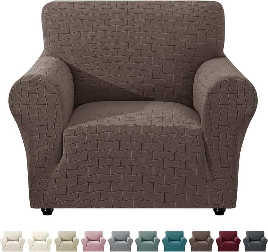 Stretch Bankhoes 1 Zit Lichtbruin Elastische Sofa Kussenhoes Beschermt Bank Tegen Kat & Haar Anti-Vlek Wasbaar Vernieuw de Woonkamerbank voor Kind