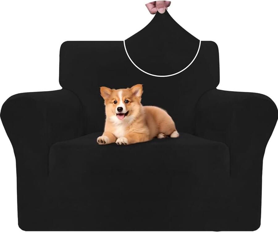 Stretch Bankhoes 1 Zit Universele Bankhoezen Voor Woonkamer Elastische Sofahoes Met Armleuningen Krasbestendig Meubelhoes Voor Huisdier Honden Kat Zwart