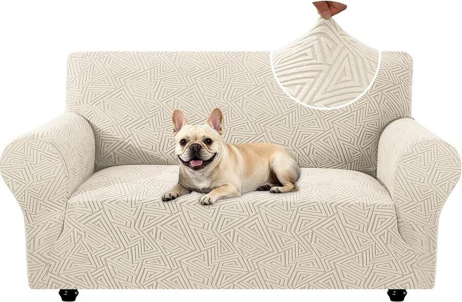 Stretch Bankhoes 2 Zits Beige Elastische Sofa Kussenhoes Machinewasbaar Bestand Tegen Huisdierkrassen En Vlekken Geschikt Voor De Woonkamer