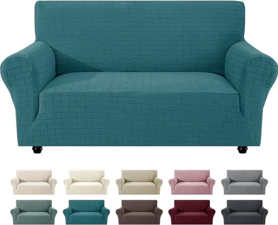 Stretch Bankhoes 2 Zits Donkergroen Elastische Sofa Kussenhoes Beschermt Bank Tegen Kat & Haar Anti-Vlek Wasbaar Vernieuw de Woonkamerbank voor Kind