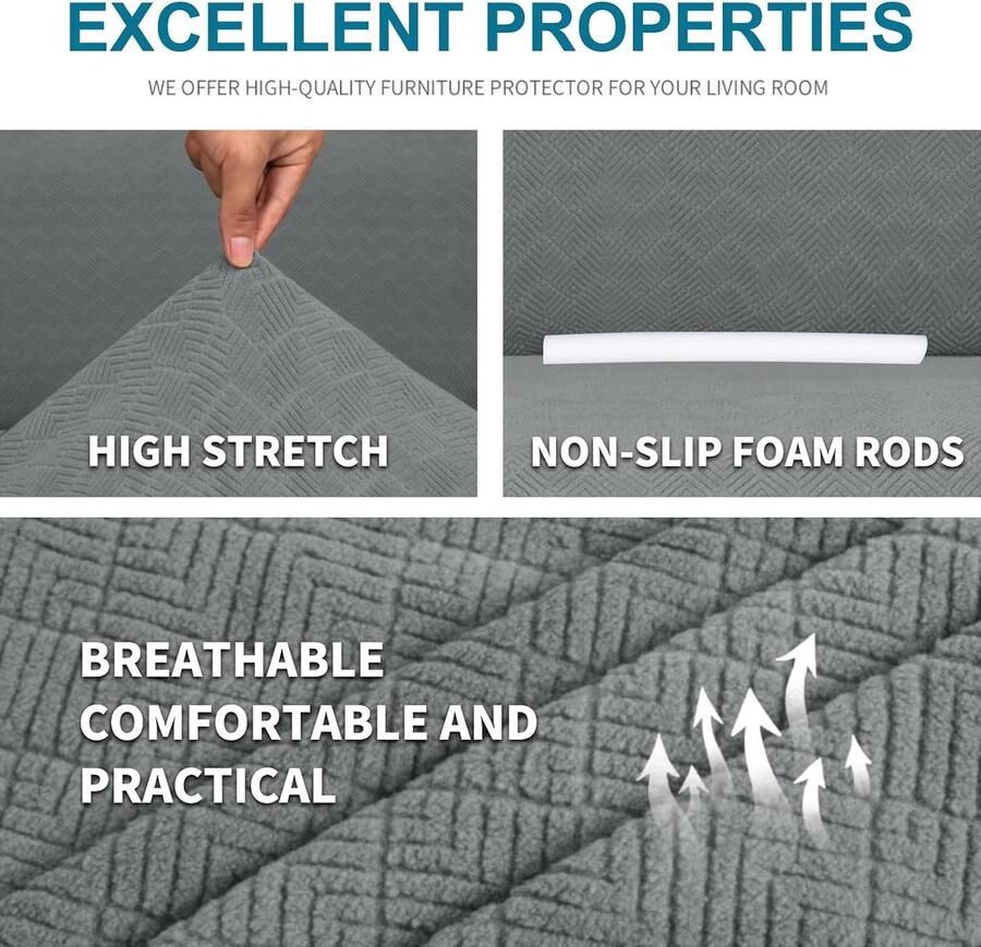 Stretch Bankhoes 2 Zits Elastische Bankhoezen Voor Woonkamer 1 Stuks Universele Rekbare Armsteun Sofahoes Met Anti-slip Schuim Krasbestendig Meubelhoes Voor Bank Donkergrijs