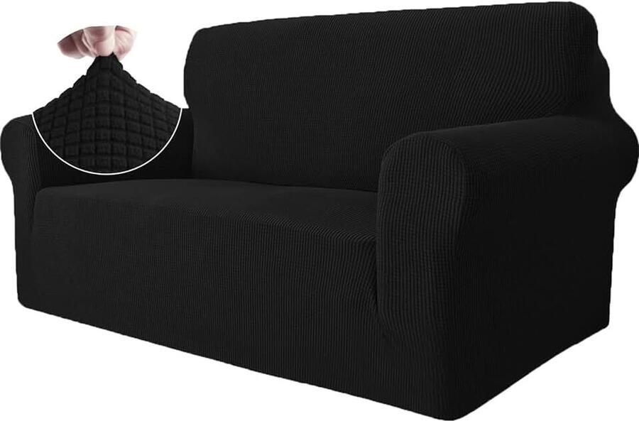 Stretch Bankhoes 2 Zits Elastische Bankhoezen Voor Woonkamer 1 Stuks Universele Rekbare Armsteun Sofahoes Met Anti-slip Schuim Krasbestendig Meubelhoes Voor Bank Zwart