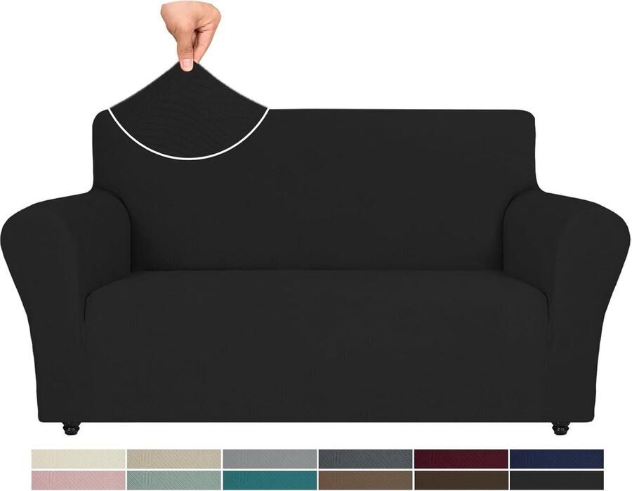Stretch Bankhoes 2 Zits Elastische Bankhoezen Voor Woonkamer 1 Stuks Universele Rekbare Armsteun Sofahoes Met Anti-slip Schuim Krasbestendig Meubelhoes Voor Bank Zwart