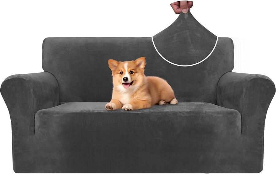 Stretch Bankhoes 2 Zits Universele Bankhoezen Voor Woonkamer Elastische Sofahoes Met Armleuningen Krasbestendig Meubelhoes Voor Huisdier Honden Kat Grijs
