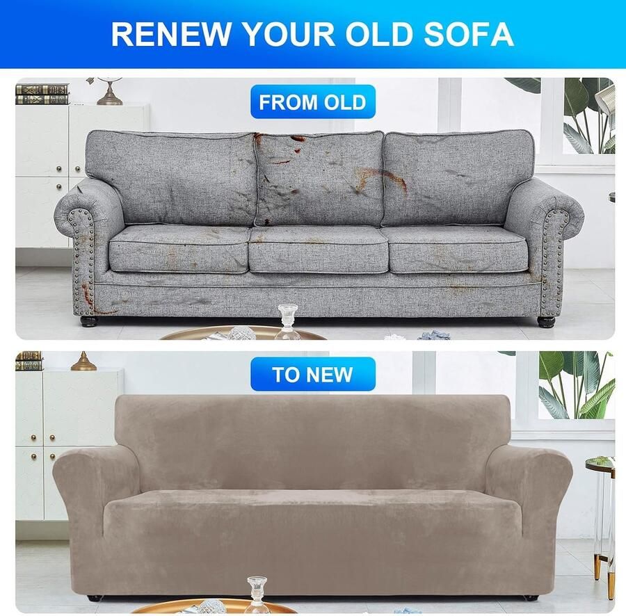 Stretch Bankhoes 1 Zit Universele Bankhoezen Voor Woonkamer Elastische Sofahoes Met Armleuningen Krasbestendig Meubelhoes Voor Huisdier Honden Kat Khaki