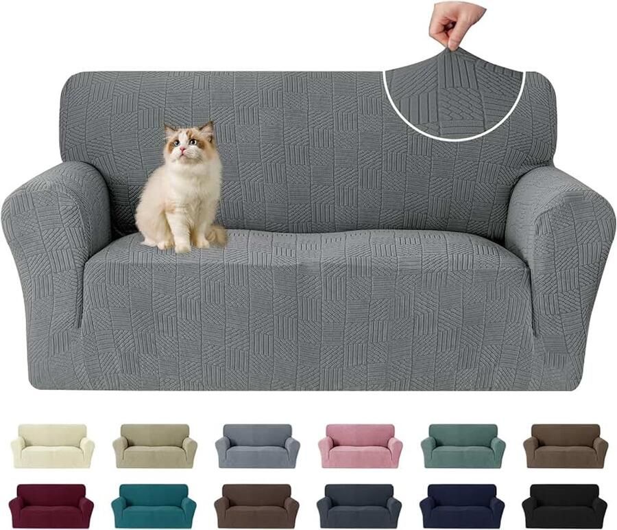 Stretch Bankhoes 2 Zits Universele Rekbare Armsteun Sofahoes Elastische Bankhoezen Voor Woonkamer Met Antislipschuim Vuilafstotend Wasbare Meubelbe Lichtgrijs