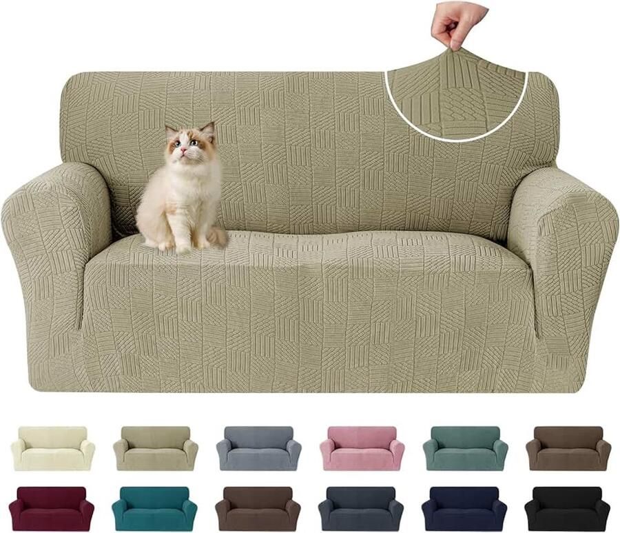 Stretch Bankhoes 2 Zits Universele Rekbare Armsteun Sofahoes Elastische Bankhoezen Voor Woonkamer Met Antislipschuim Vuilafstotend Wasbare Meubelbe Kaki
