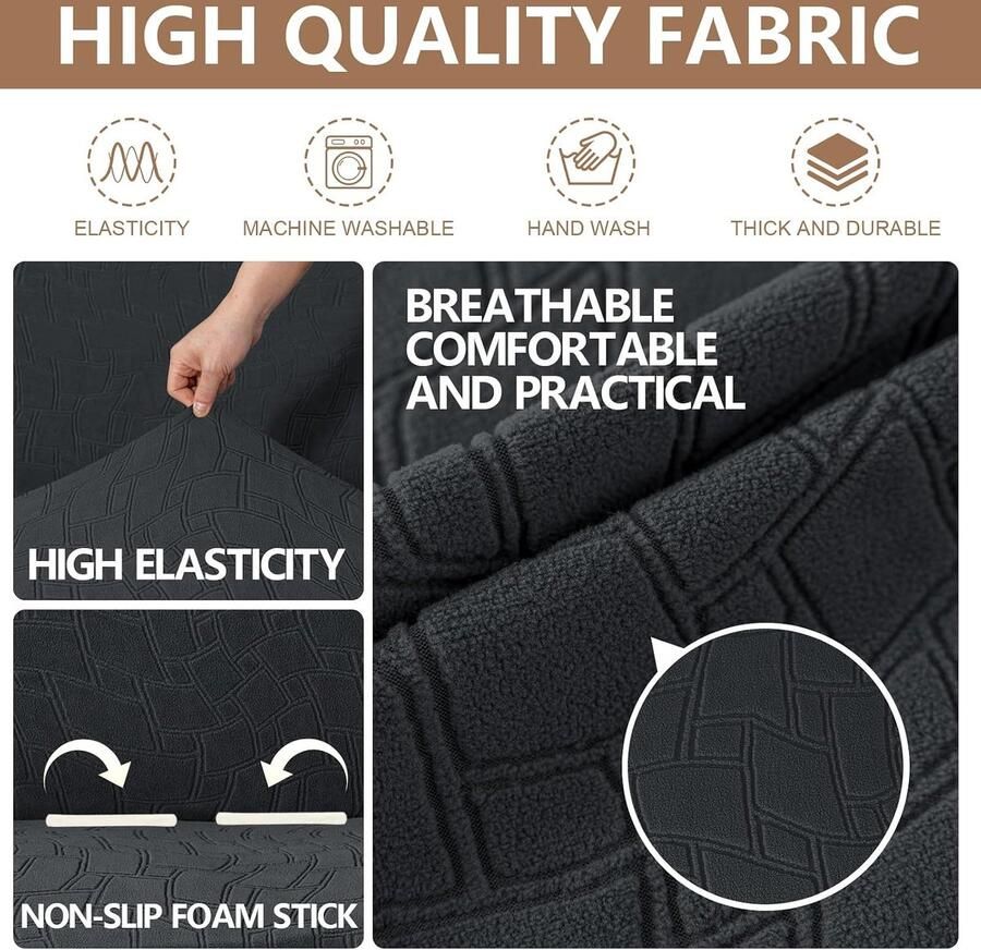 Stretch Bankhoes 3 Zits Bankhoezen Met Armleuningen Krasbestendig Bankovertrek Hond Vlekafstotende Couch Cover Voor Woonkamer Universele Hoes Bank Met Anti-Slip Schuim Donkergrijs