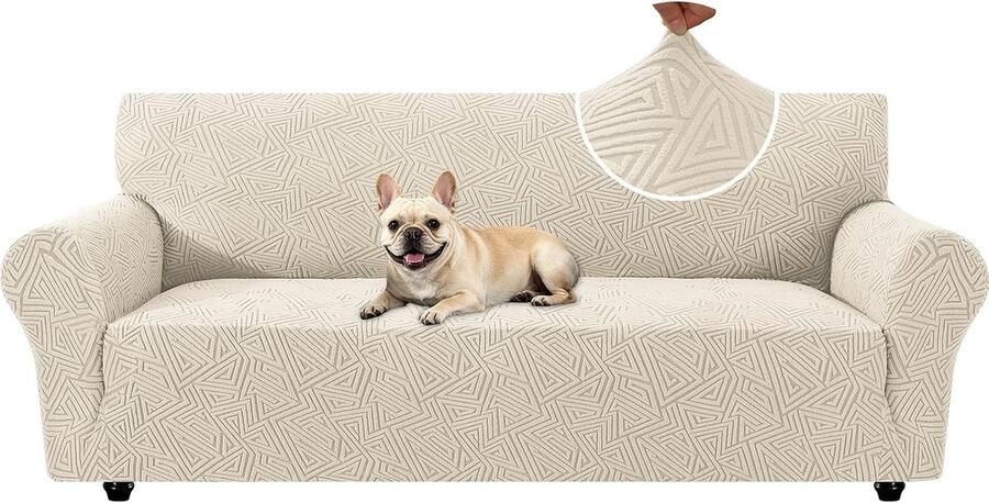 Stretch Bankhoes 3 Zits Beige Elastische Sofa Kussenhoes Machinewasbaar Bestand Tegen Huisdierkrassen En Vlekken Geschikt Voor De Woonkamer