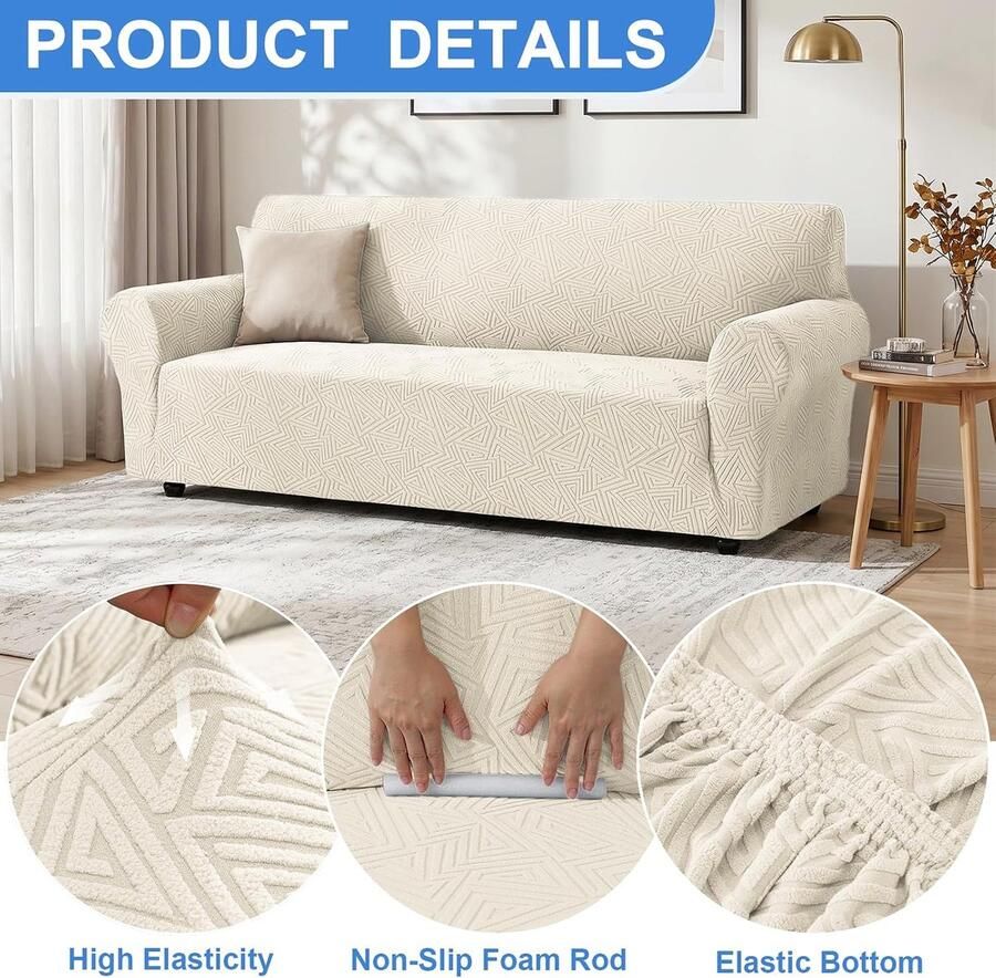 Stretch Bankhoes 1 Zit Beige Elastische Sofa Kussenhoes Machinewasbaar Bestand Tegen Huisdierkrassen En Vlekken Geschikt Voor De Woonkamer - Foto 2