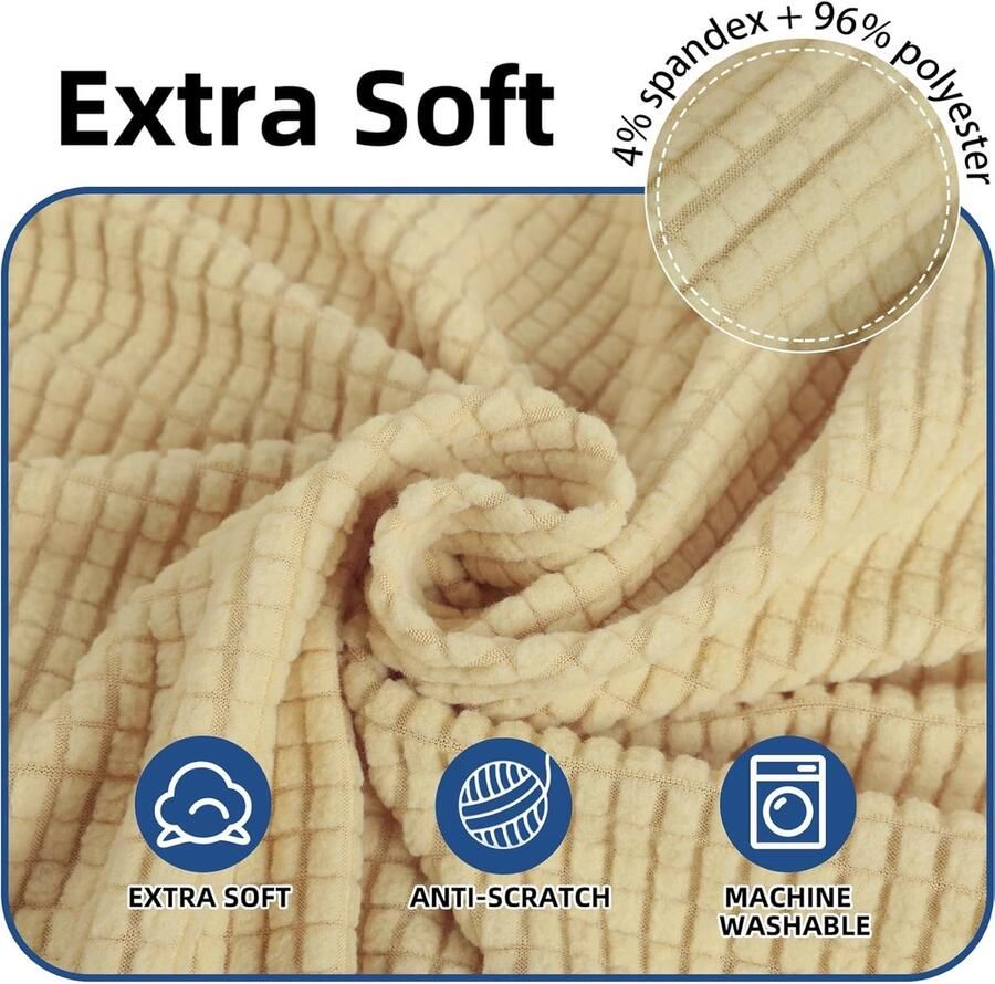 Stretch Bankhoes 3 Zits Elastische Bankhoezen Voor Woonkamer 1 Stuks Universele Rekbare Armsteun Sofahoes Met Anti-slip Schuim Krasbestendig Meubelhoes Voor Bank Beige