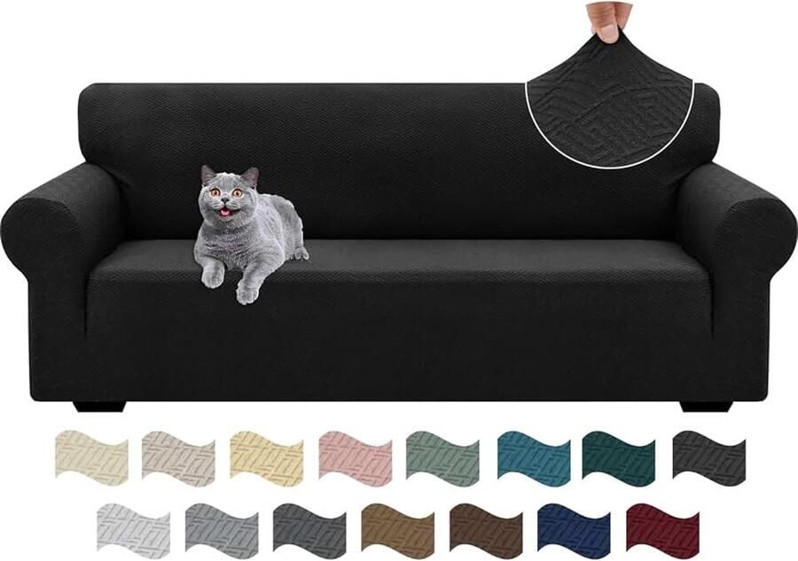 Stretch Bankhoes 3 Zits Elastische Bankhoezen Voor Woonkamer 1 Stuks Universele Rekbare Armsteun Sofahoes Met Anti-slip Schuim Krasbestendig Meubelhoes Voor Bank Zwart