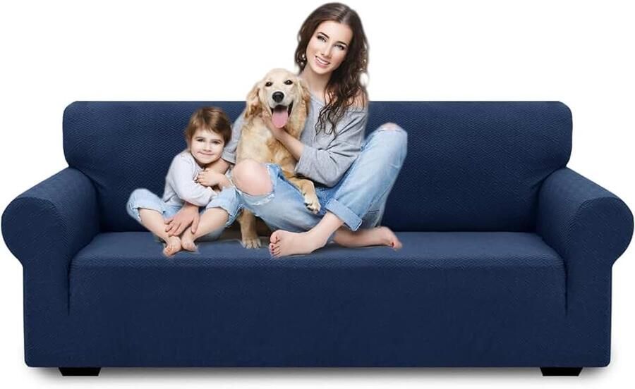 Stretch Bankhoes 3 Zits Elastische Bankhoezen Voor Woonkamer 1 Stuks Universele Rekbare Armsteun Sofahoes Met Anti-slip Schuim Krasbestendig Meubelhoes Voor Bank Donkerblauw