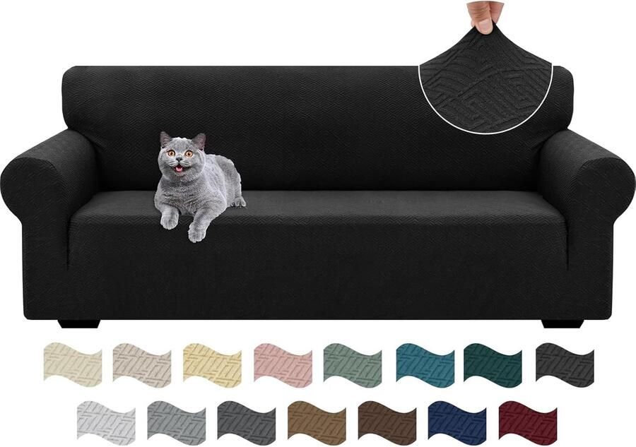 Stretch Bankhoes 3 Zits Elastische Bankhoezen Voor Woonkamer 1 Stuks Universele Rekbare Armsteun Sofahoes Met Anti-slip Schuim Krasbestendig Meubelhoes Voor Bank Zwart