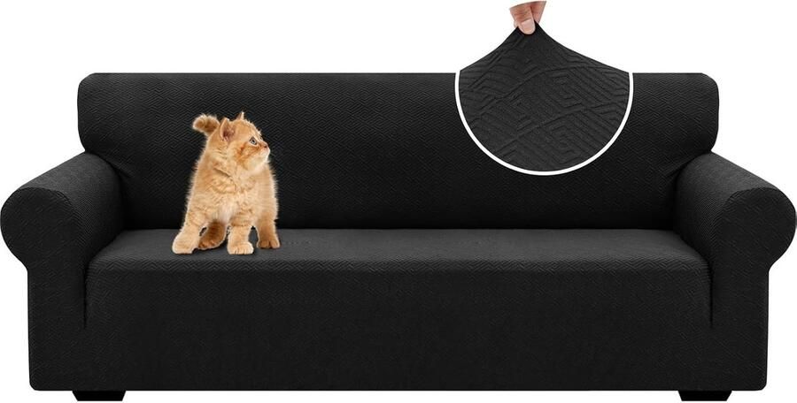 Stretch Bankhoes 3 Zits Elastische Bankhoezen Voor Woonkamer 1 Stuks Universele Rekbare Armsteun Sofahoes Met Anti-slip Schuim Krasbestendig Meubelhoes Voor Bank Zwart